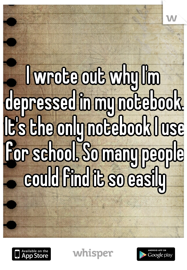 I wrote out why I'm depressed in my notebook. It's the only notebook I use for school. So many people could find it so easily