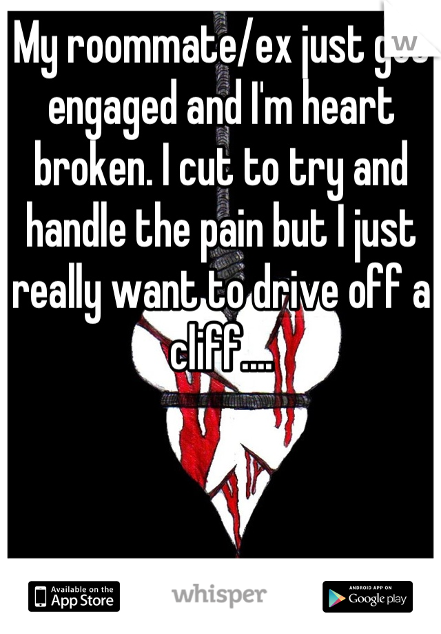 My roommate/ex just got engaged and I'm heart broken. I cut to try and handle the pain but I just really want to drive off a cliff....