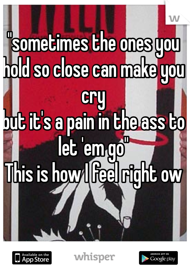 "sometimes the ones you hold so close can make you cry
but it's a pain in the ass to let 'em go"
This is how I feel right ow