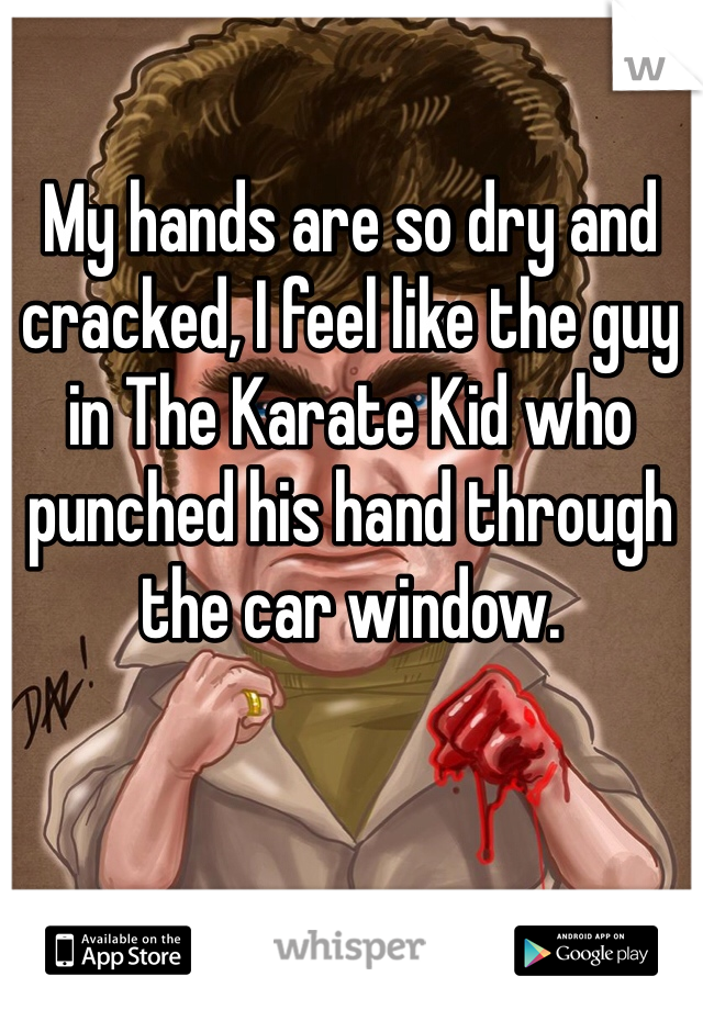 My hands are so dry and cracked, I feel like the guy in The Karate Kid who punched his hand through the car window.