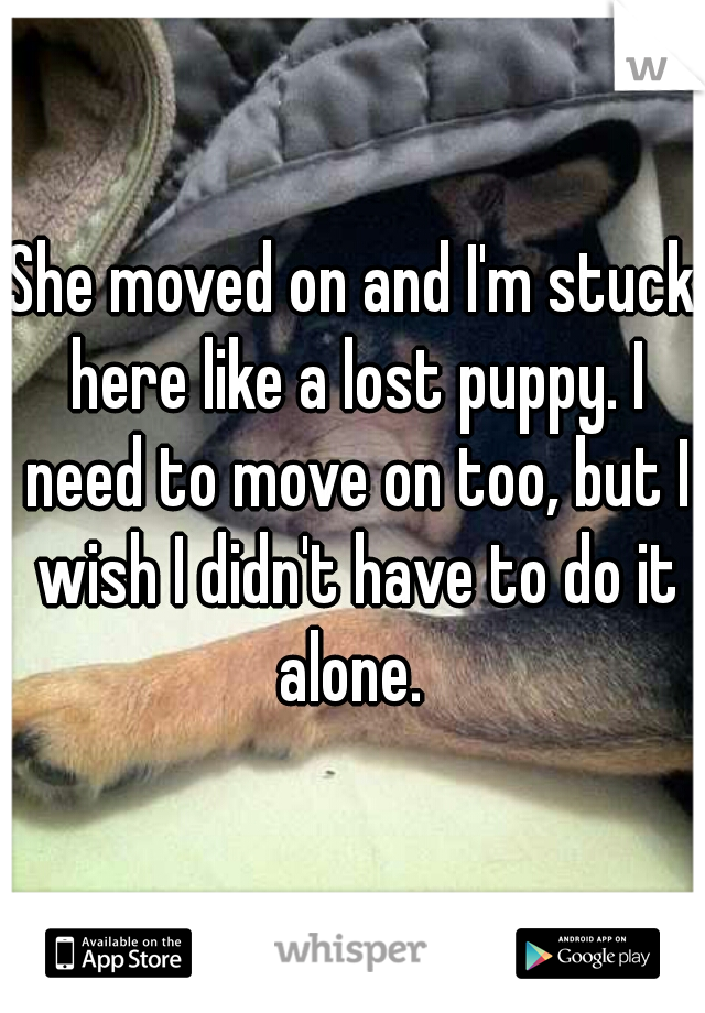 She moved on and I'm stuck here like a lost puppy. I need to move on too, but I wish I didn't have to do it alone. 