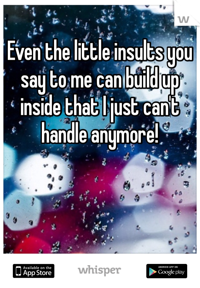 Even the little insults you say to me can build up inside that I just can't handle anymore!