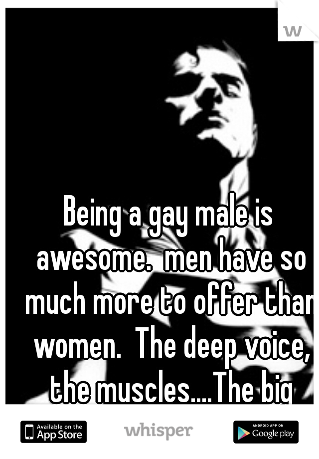 Being a gay male is awesome.  men have so much more to offer than women.  The deep voice, the muscles....The big hands.
