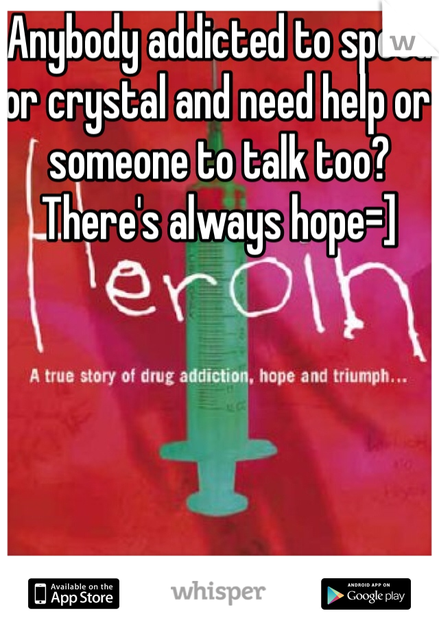 Anybody addicted to speed or crystal and need help or someone to talk too? 
There's always hope=]