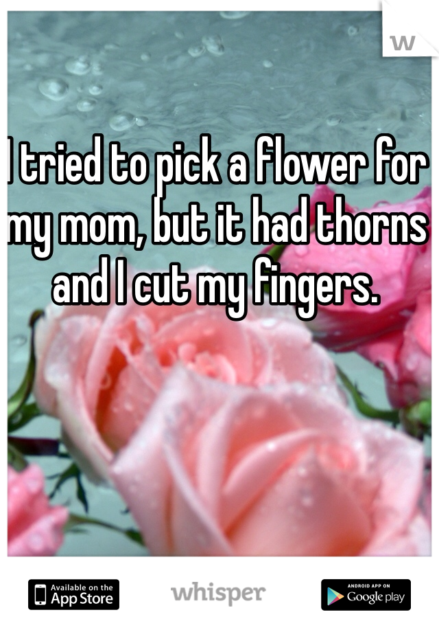 I tried to pick a flower for my mom, but it had thorns and I cut my fingers. 