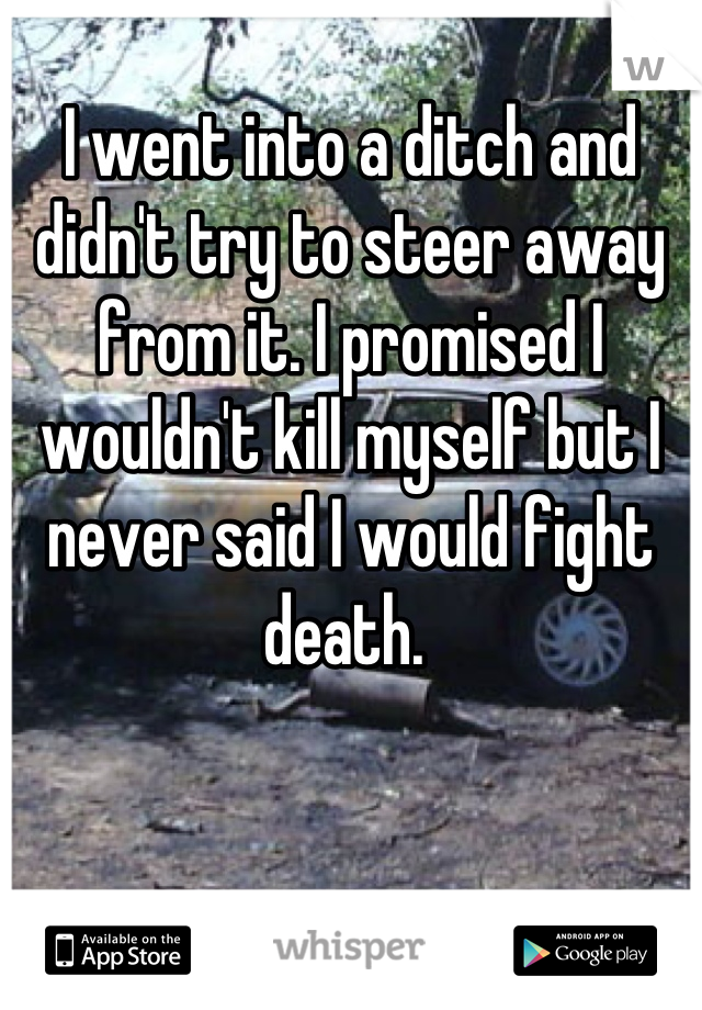 I went into a ditch and didn't try to steer away from it. I promised I wouldn't kill myself but I never said I would fight death. 