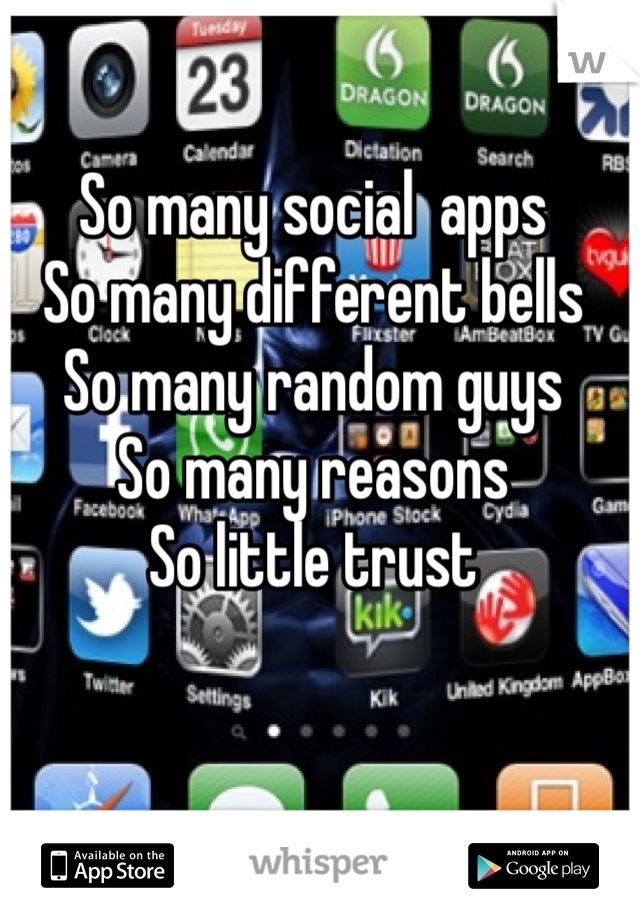 So many social  apps 
So many different bells
So many random guys
So many reasons
So little trust 