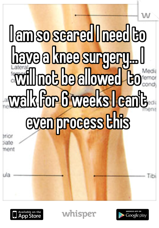 I am so scared I need to have a knee surgery... I will not be allowed  to walk for 6 weeks I can't even process this 