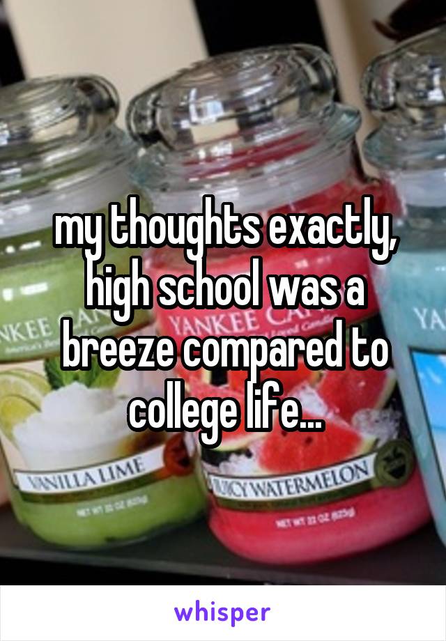 my thoughts exactly, high school was a breeze compared to college life...