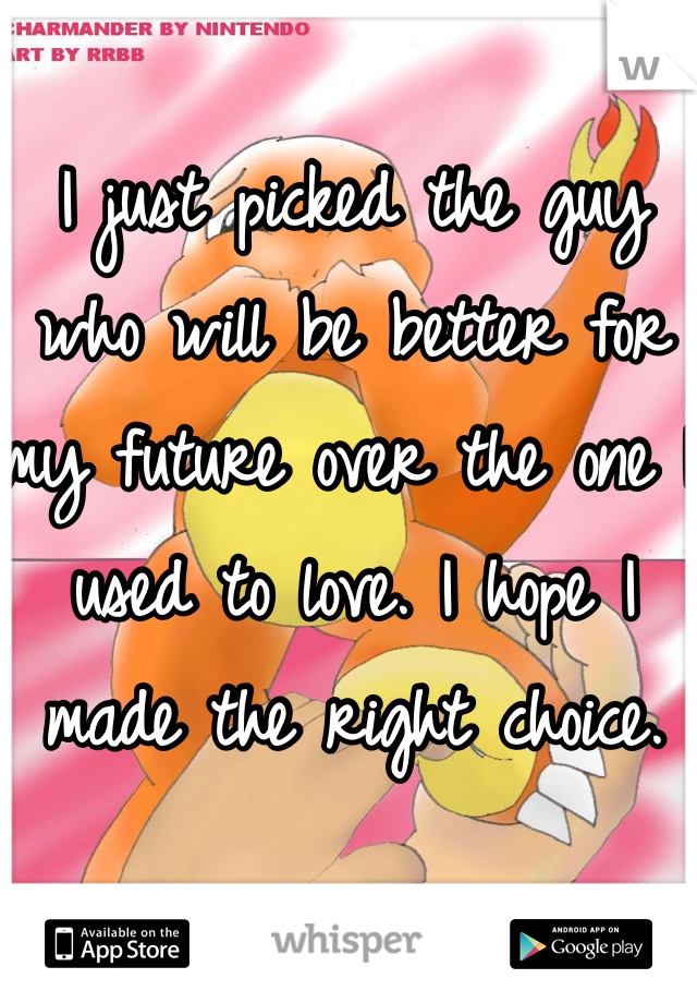 I just picked the guy who will be better for my future over the one I used to love. I hope I made the right choice. 