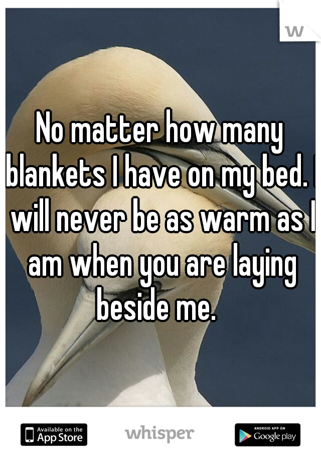 No matter how many blankets I have on my bed. I will never be as warm as I am when you are laying beside me.  