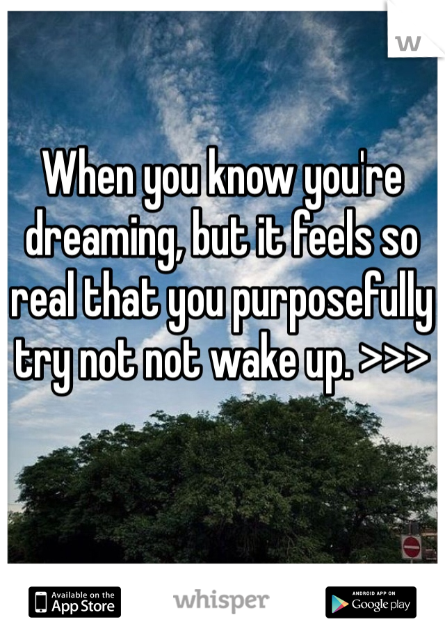 When you know you're dreaming, but it feels so real that you purposefully try not not wake up. >>>