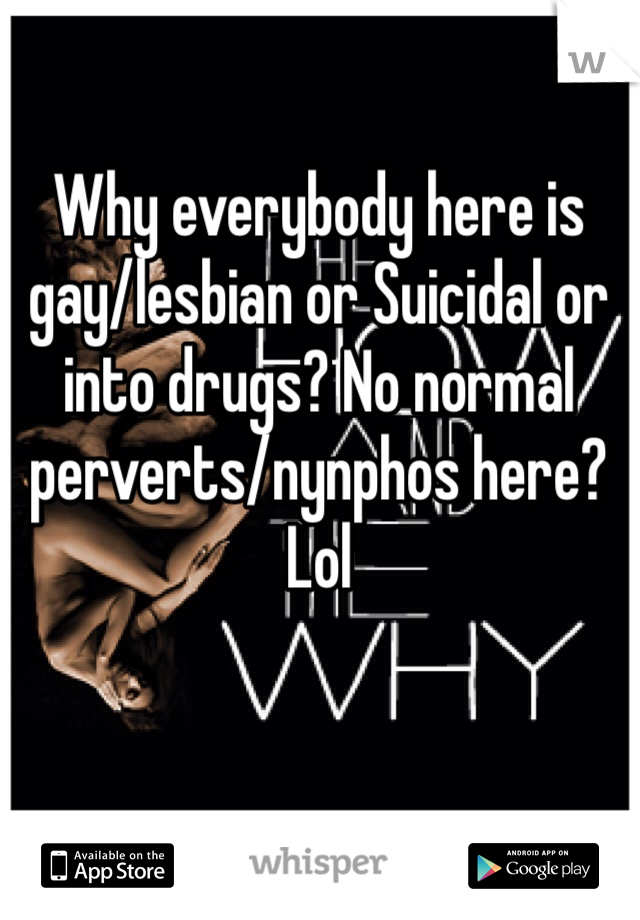 Why everybody here is gay/lesbian or Suicidal or into drugs? No normal perverts/nynphos here? Lol