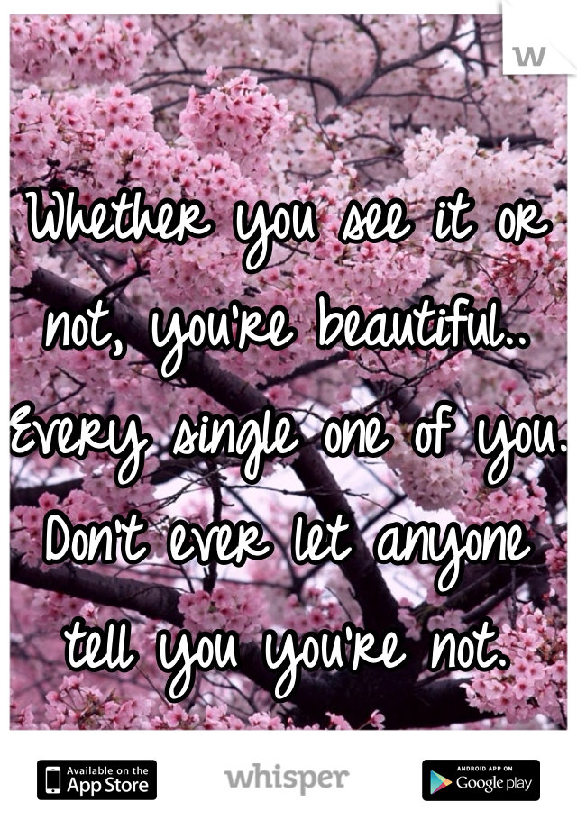 Whether you see it or not, you're beautiful.. Every single one of you. Don't ever let anyone tell you you're not.