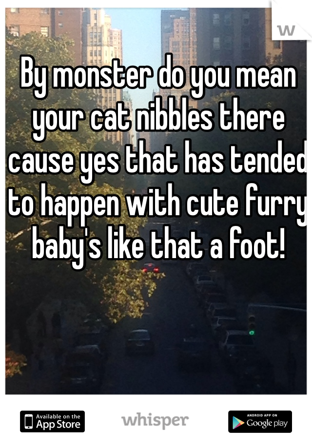 By monster do you mean your cat nibbles there cause yes that has tended to happen with cute furry baby's like that a foot! 