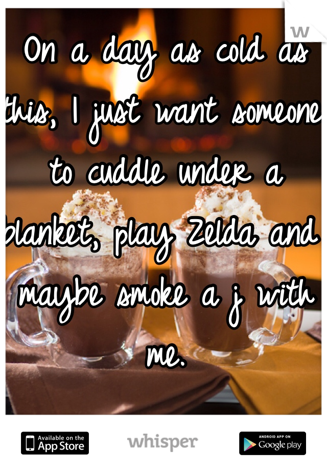 On a day as cold as this, I just want someone to cuddle under a blanket, play Zelda and maybe smoke a j with me. 
