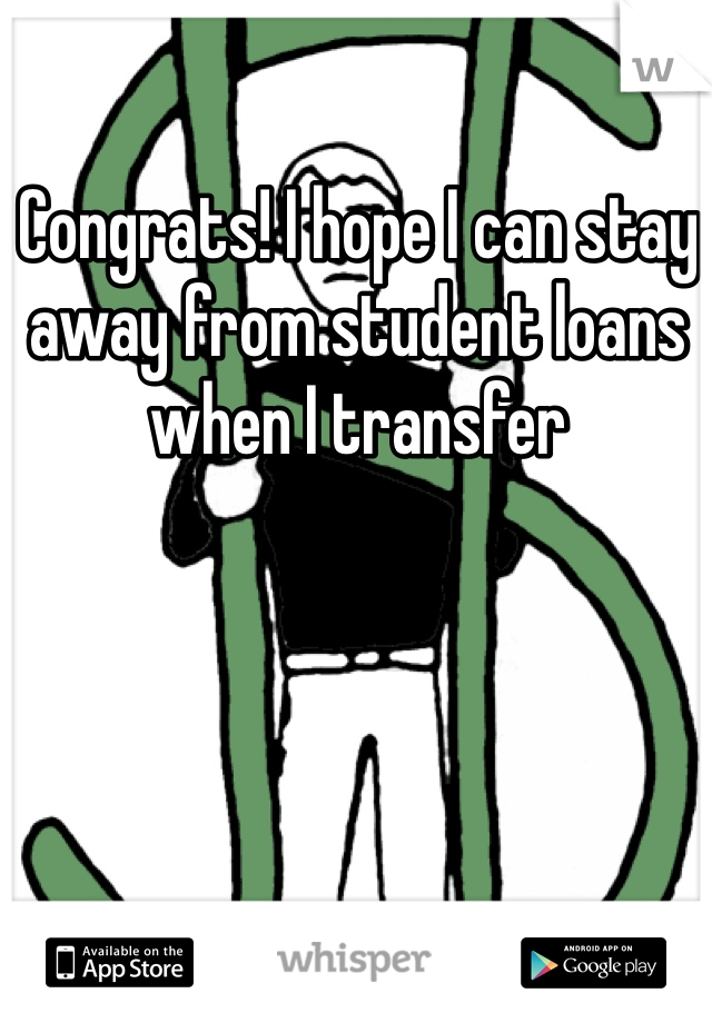 Congrats! I hope I can stay away from student loans when I transfer