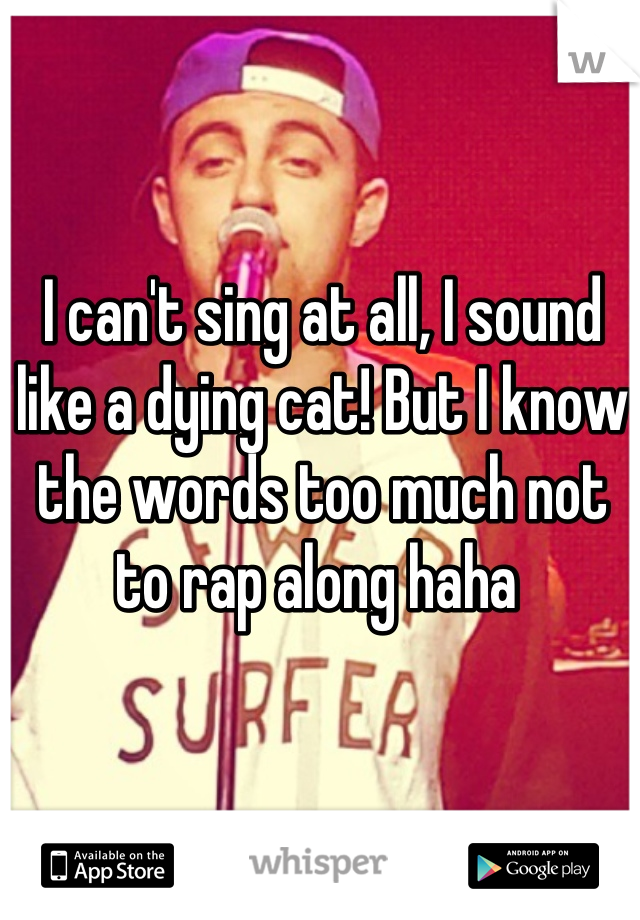 I can't sing at all, I sound like a dying cat! But I know the words too much not to rap along haha 