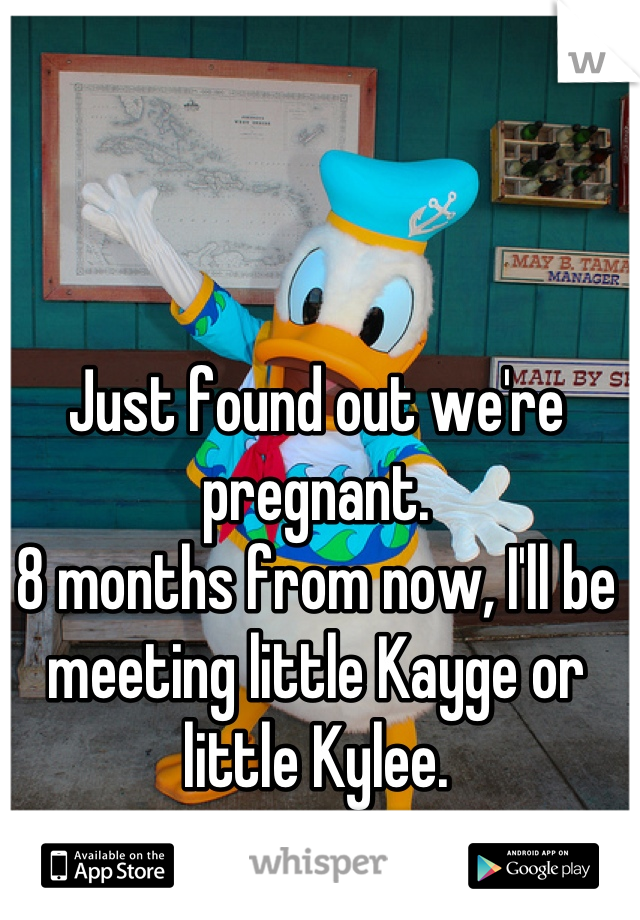 Just found out we're pregnant.
8 months from now, I'll be meeting little Kayge or little Kylee.