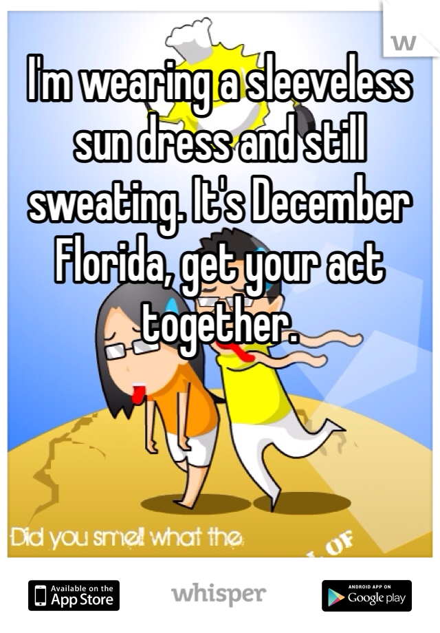 I'm wearing a sleeveless sun dress and still sweating. It's December Florida, get your act together. 