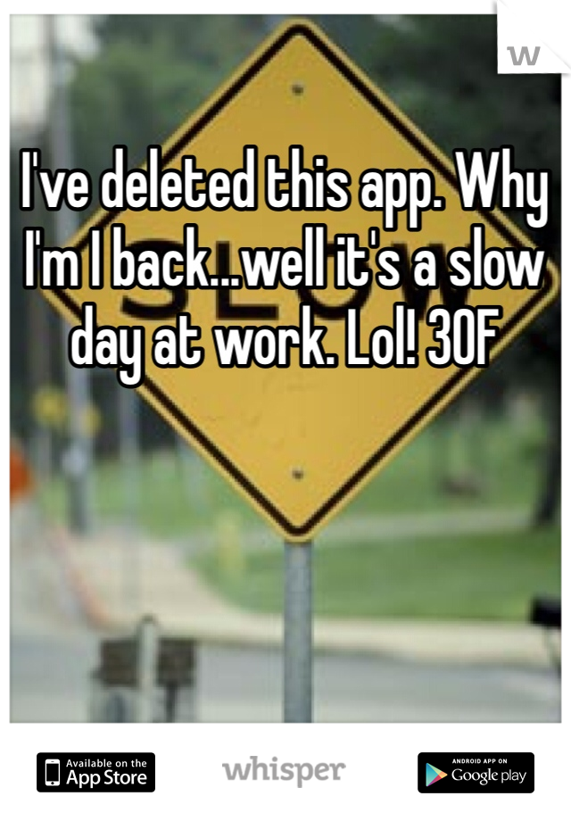 I've deleted this app. Why I'm I back...well it's a slow day at work. Lol! 30F