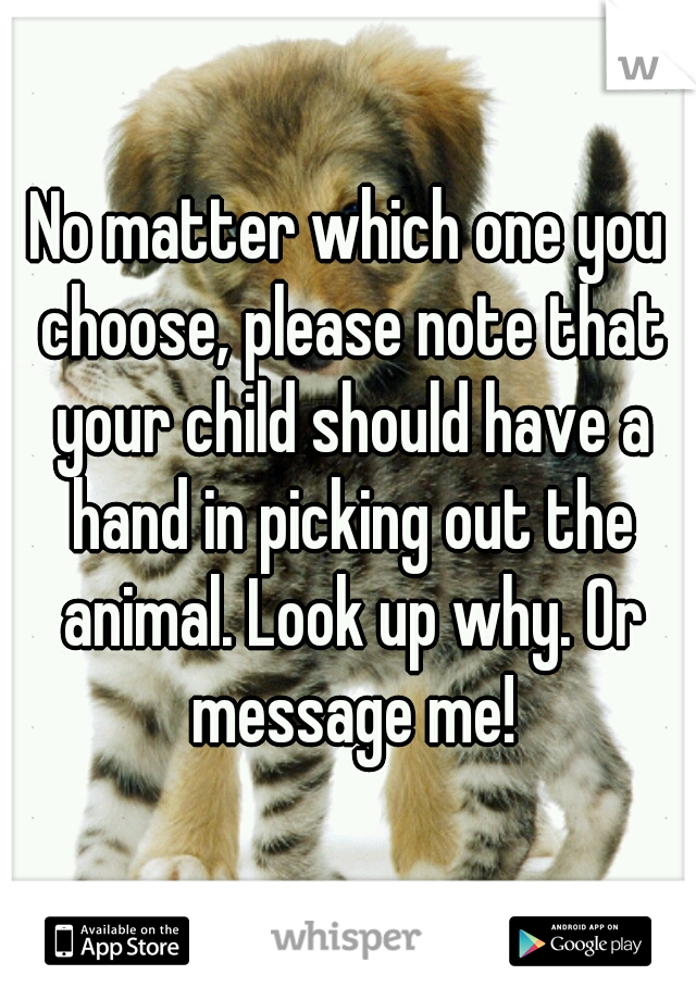 No matter which one you choose, please note that your child should have a hand in picking out the animal. Look up why. Or message me!
