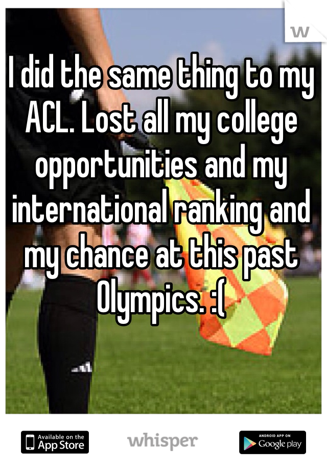 I did the same thing to my ACL. Lost all my college opportunities and my international ranking and my chance at this past Olympics. :( 