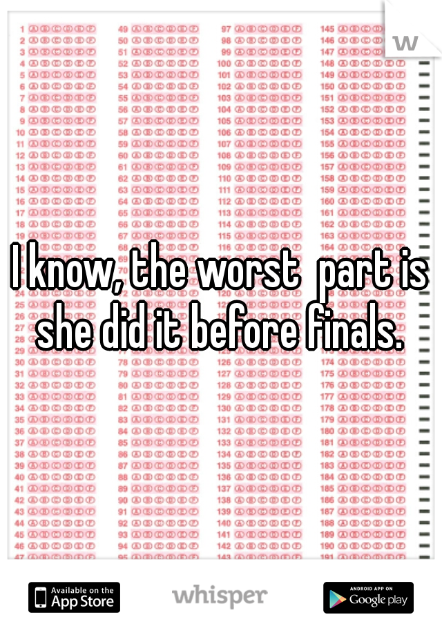 I know, the worst  part is she did it before finals. 