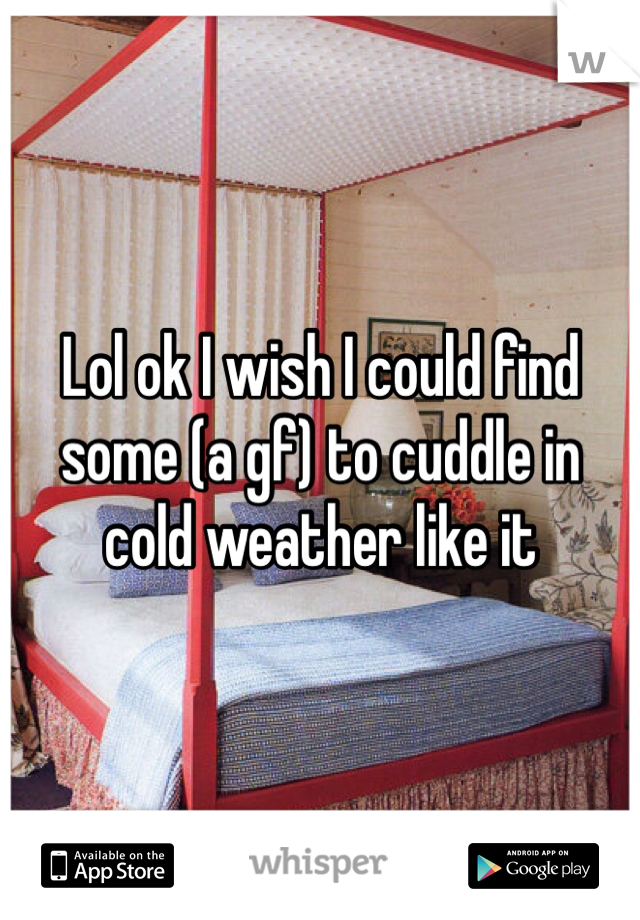 Lol ok I wish I could find some (a gf) to cuddle in cold weather like it
