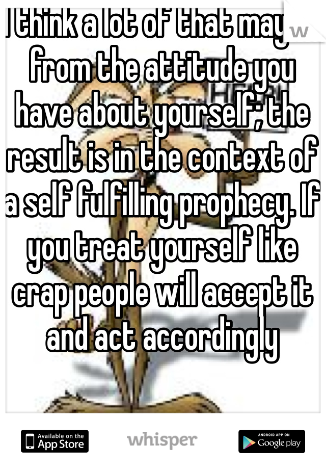 I think a lot of that may be from the attitude you have about yourself; the result is in the context of a self fulfilling prophecy. If you treat yourself like crap people will accept it and act accordingly 