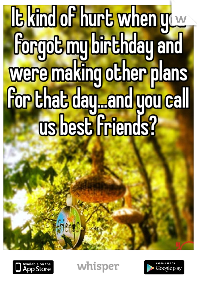 It kind of hurt when you forgot my birthday and were making other plans for that day...and you call us best friends? 