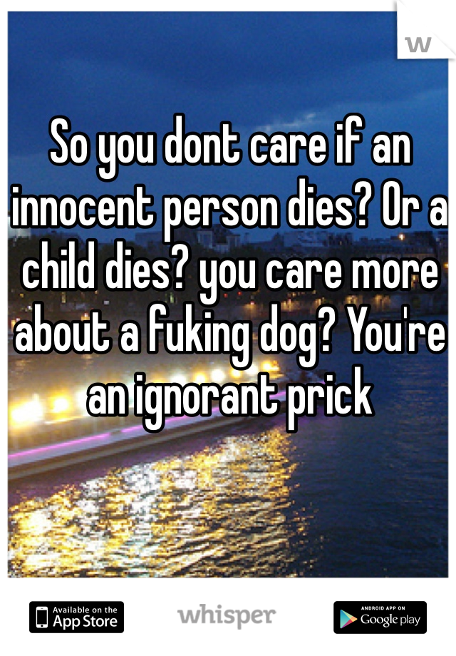 So you dont care if an innocent person dies? Or a child dies? you care more about a fuking dog? You're an ignorant prick