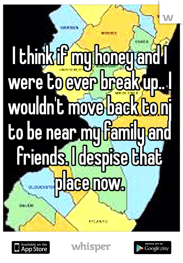 I think if my honey and I were to ever break up.. I wouldn't move back to nj to be near my family and friends. I despise that place now.