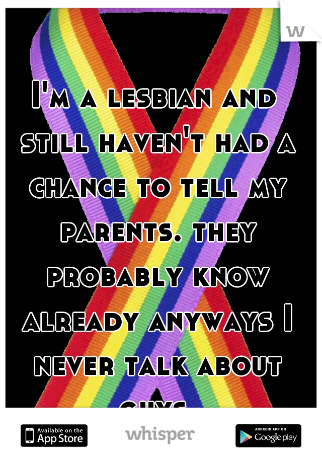 I'm a lesbian and still haven't had a chance to tell my parents. they probably know already anyways I never talk about guys.