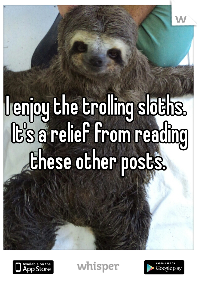I enjoy the trolling sloths.  It's a relief from reading these other posts. 