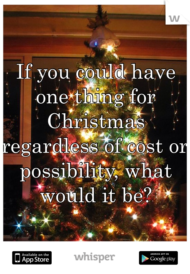 If you could have one thing for Christmas regardless of cost or possibility, what would it be?