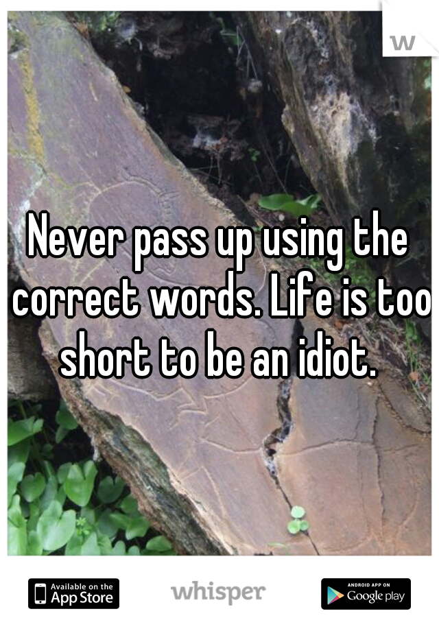 Never pass up using the correct words. Life is too short to be an idiot. 