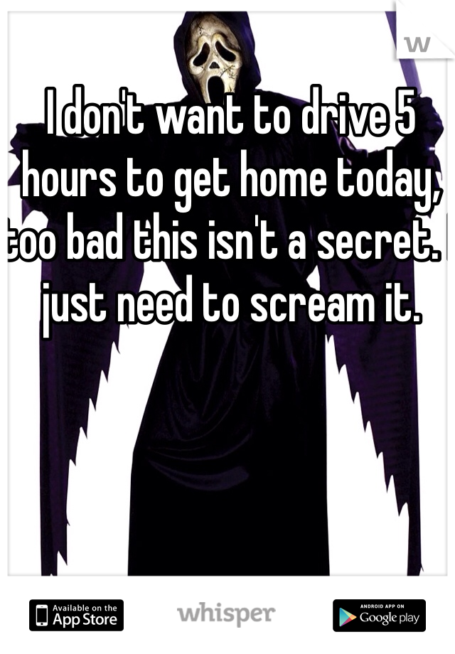 I don't want to drive 5 hours to get home today, too bad this isn't a secret. I just need to scream it. 