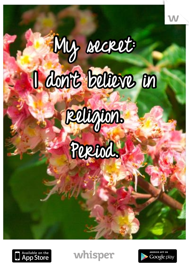 My secret:
I don't believe in religion.
Period.