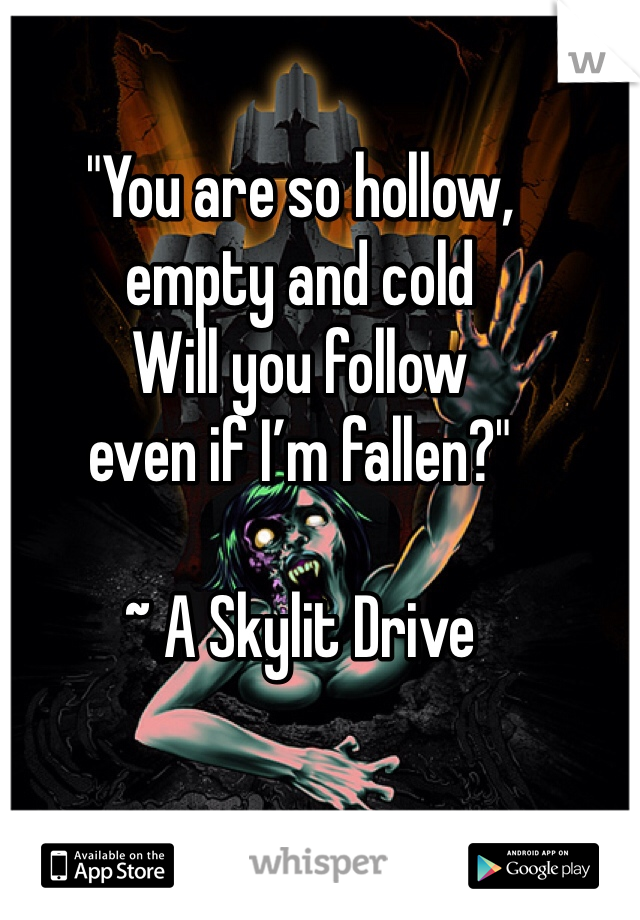 "You are so hollow,
empty and cold 
Will you follow
even if I’m fallen?"

~ A Skylit Drive