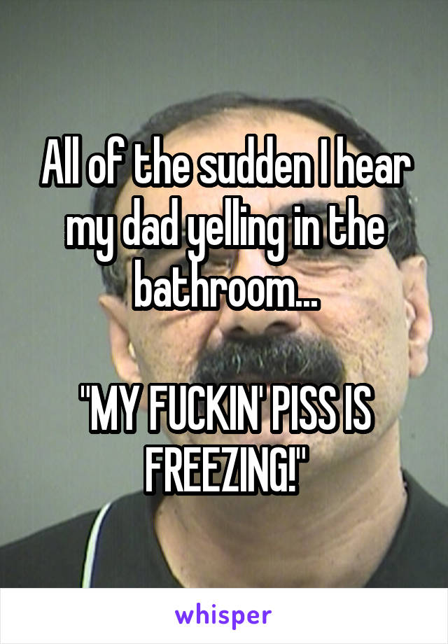 All of the sudden I hear my dad yelling in the bathroom...

"MY FUCKIN' PISS IS FREEZING!"