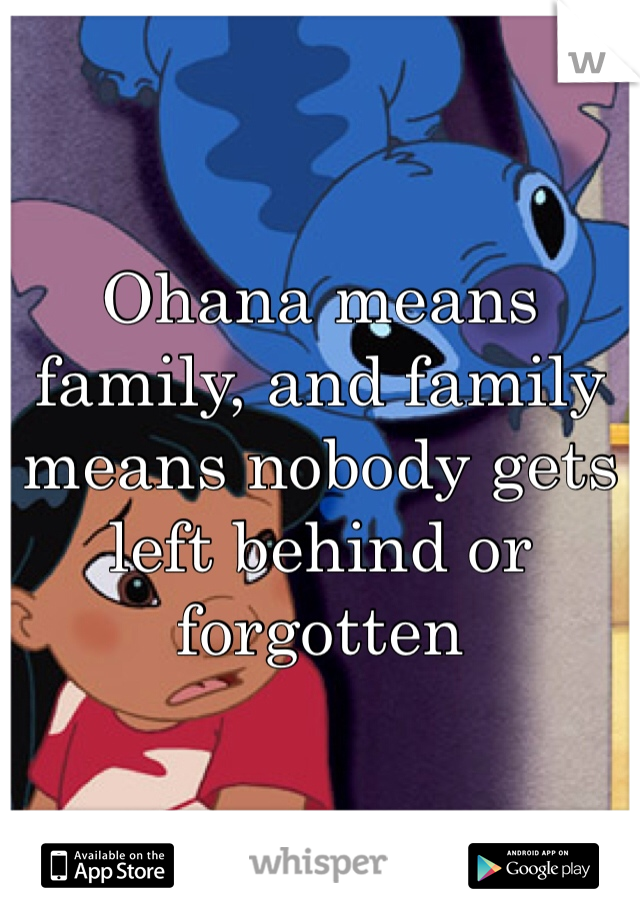 Ohana means family, and family means nobody gets left behind or forgotten 
