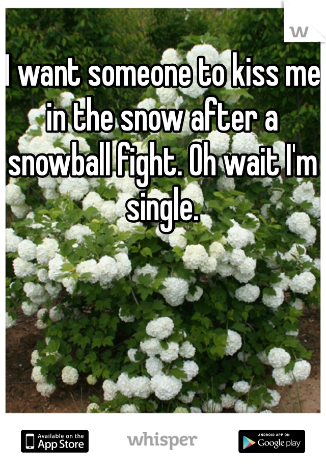 I want someone to kiss me in the snow after a snowball fight. Oh wait I'm single. 