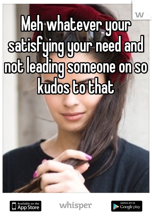 Meh whatever your satisfying your need and not leading someone on so kudos to that 