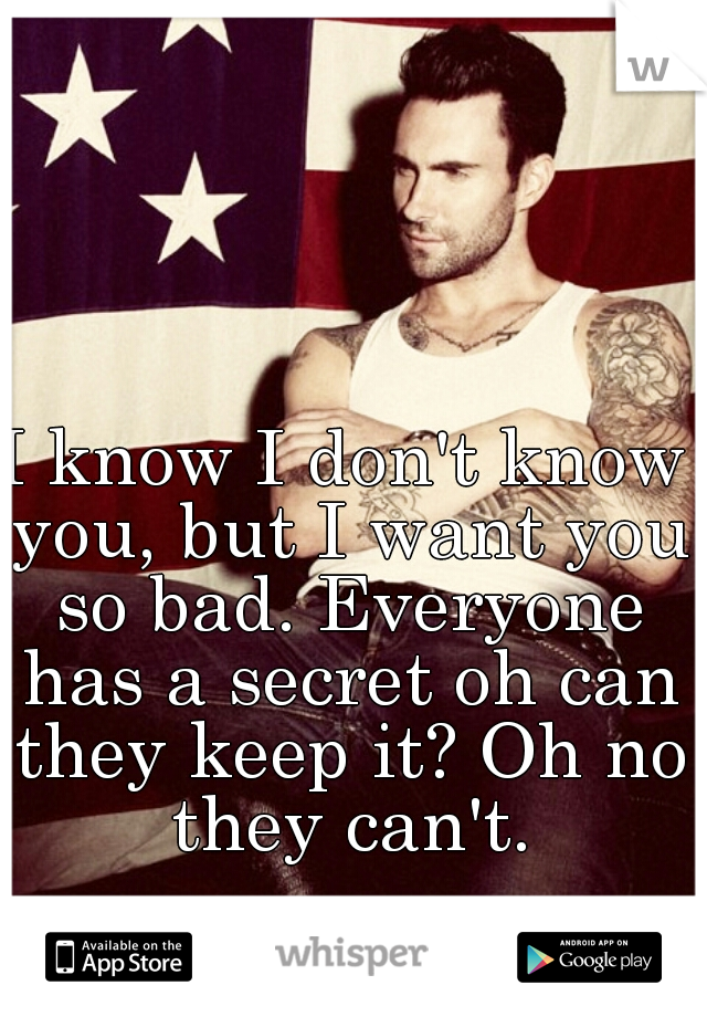 I know I don't know you, but I want you so bad. Everyone has a secret oh can they keep it? Oh no they can't.

                                       ~Adam Levine  