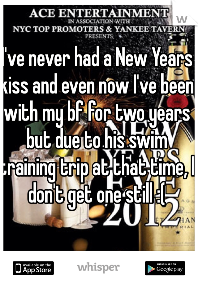 I've never had a New Years kiss and even now I've been with my bf for two years but due to his swim training trip at that time, I don't get one still :(
