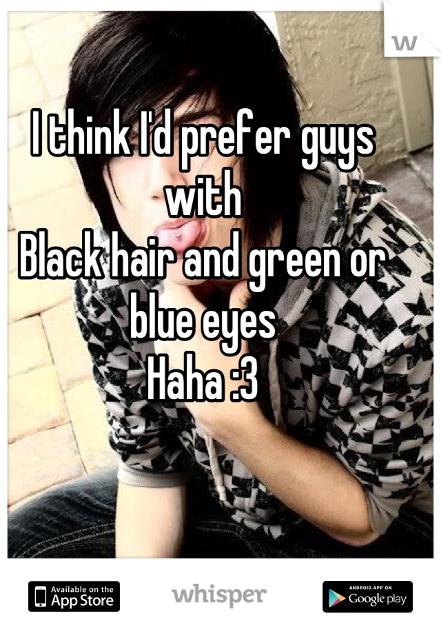 I think I'd prefer guys with 
Black hair and green or blue eyes 
Haha :3