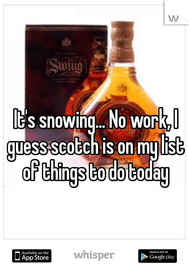 It's snowing... No work, I guess scotch is on my list of things to do today 