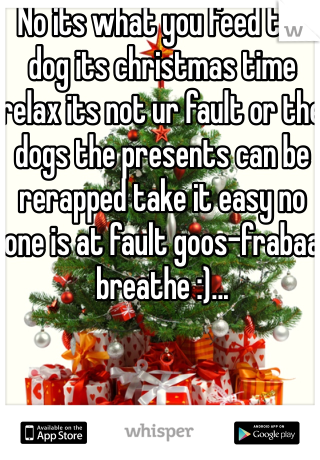 No its what you feed the dog its christmas time relax its not ur fault or the dogs the presents can be rerapped take it easy no one is at fault goos-frabaa breathe :)...