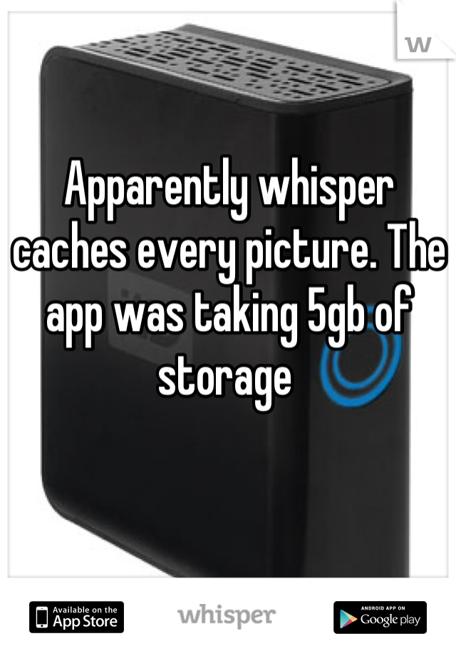 Apparently whisper caches every picture. The app was taking 5gb of storage 